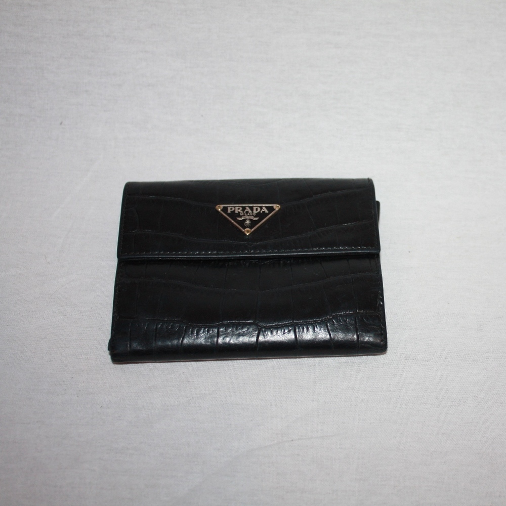 Prada Croc-Effect Black Leather Wallet
